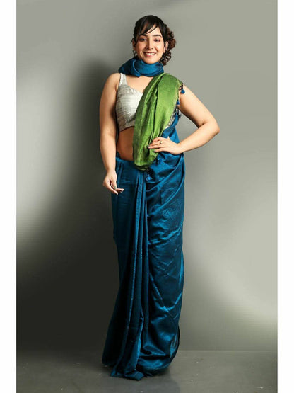 TEAL & GREEN DUAL TONE KHADHI SAREE