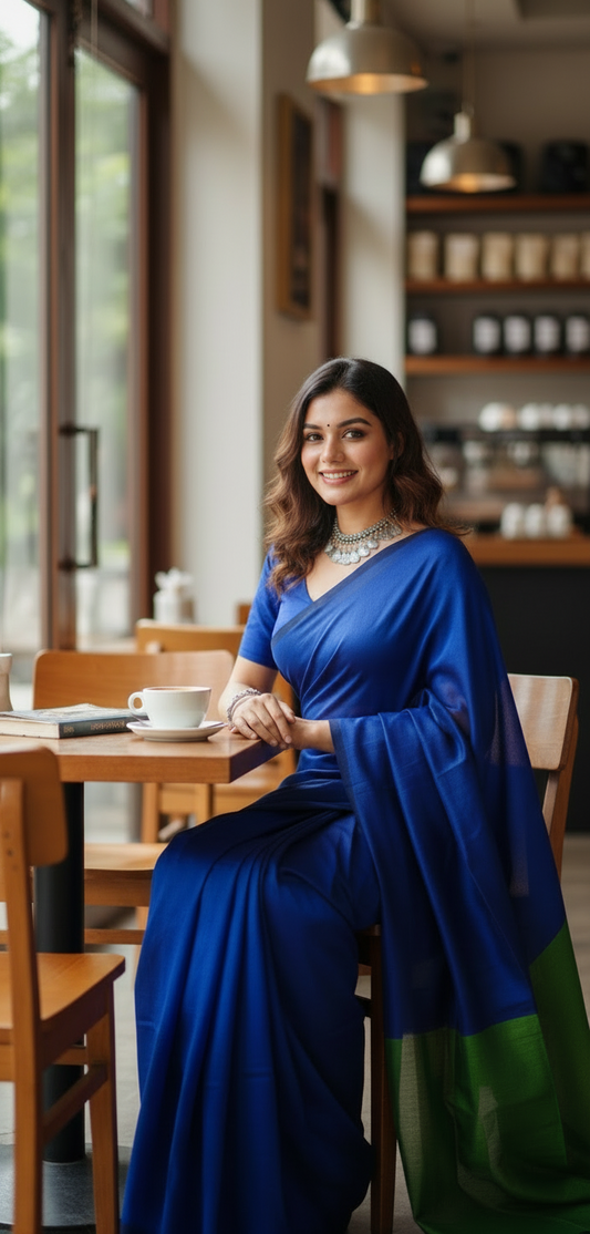ROYAL BLUE DUAL & GREEN TONE KHADHI SAREE