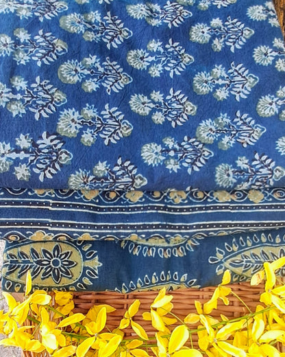 BLUISH GREEN -  AJRAKH  COTTON RUNNING FABRC