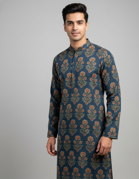 GREEN - AJRAKH  COTTON RUNNING FABRIC