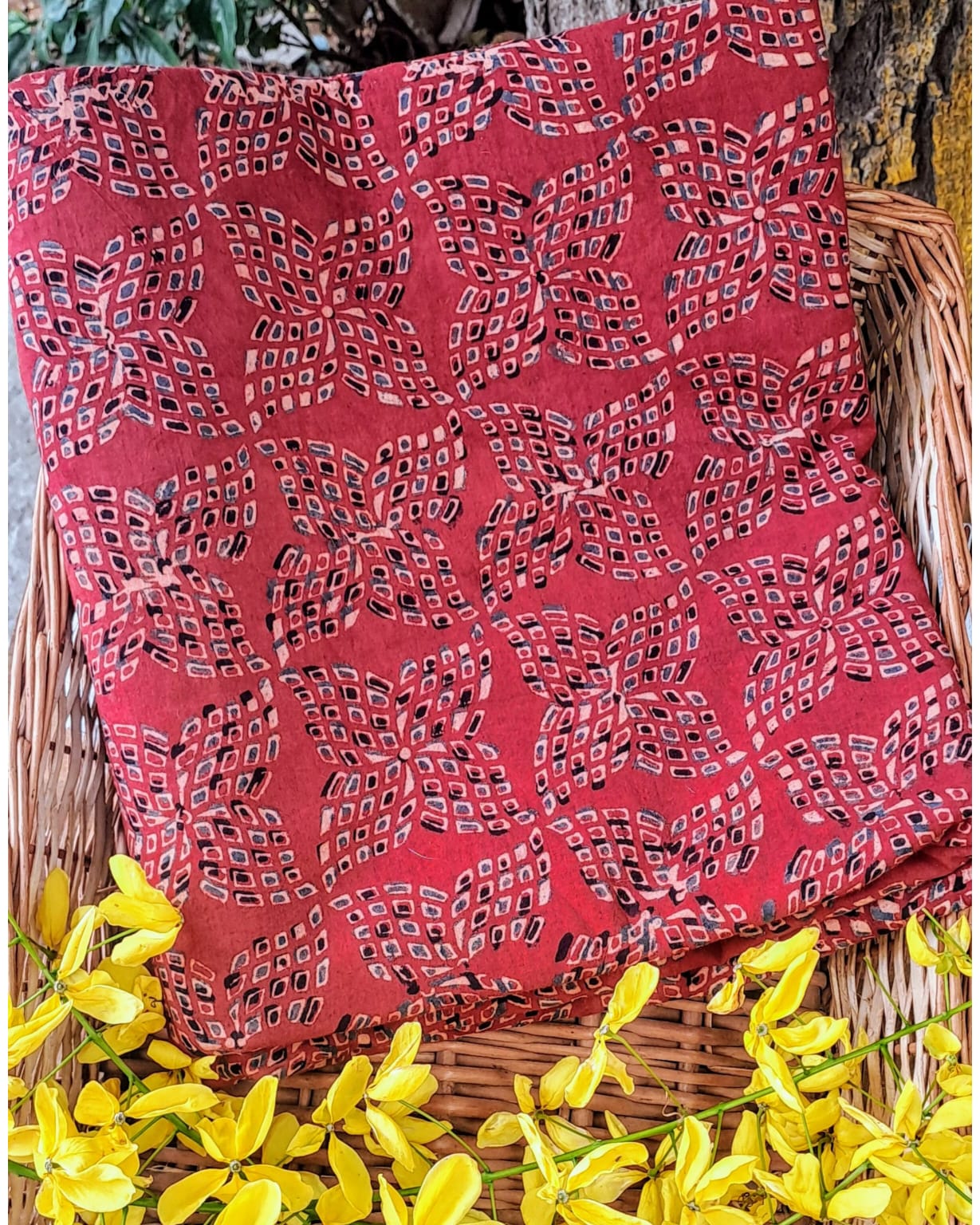 RED - AJRAKH COTTON RUNNING FABRIC