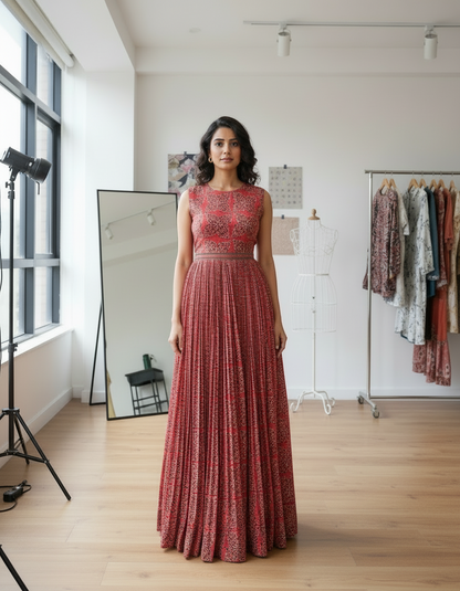 RED - AJRAKH COTTON RUNNING FABRIC