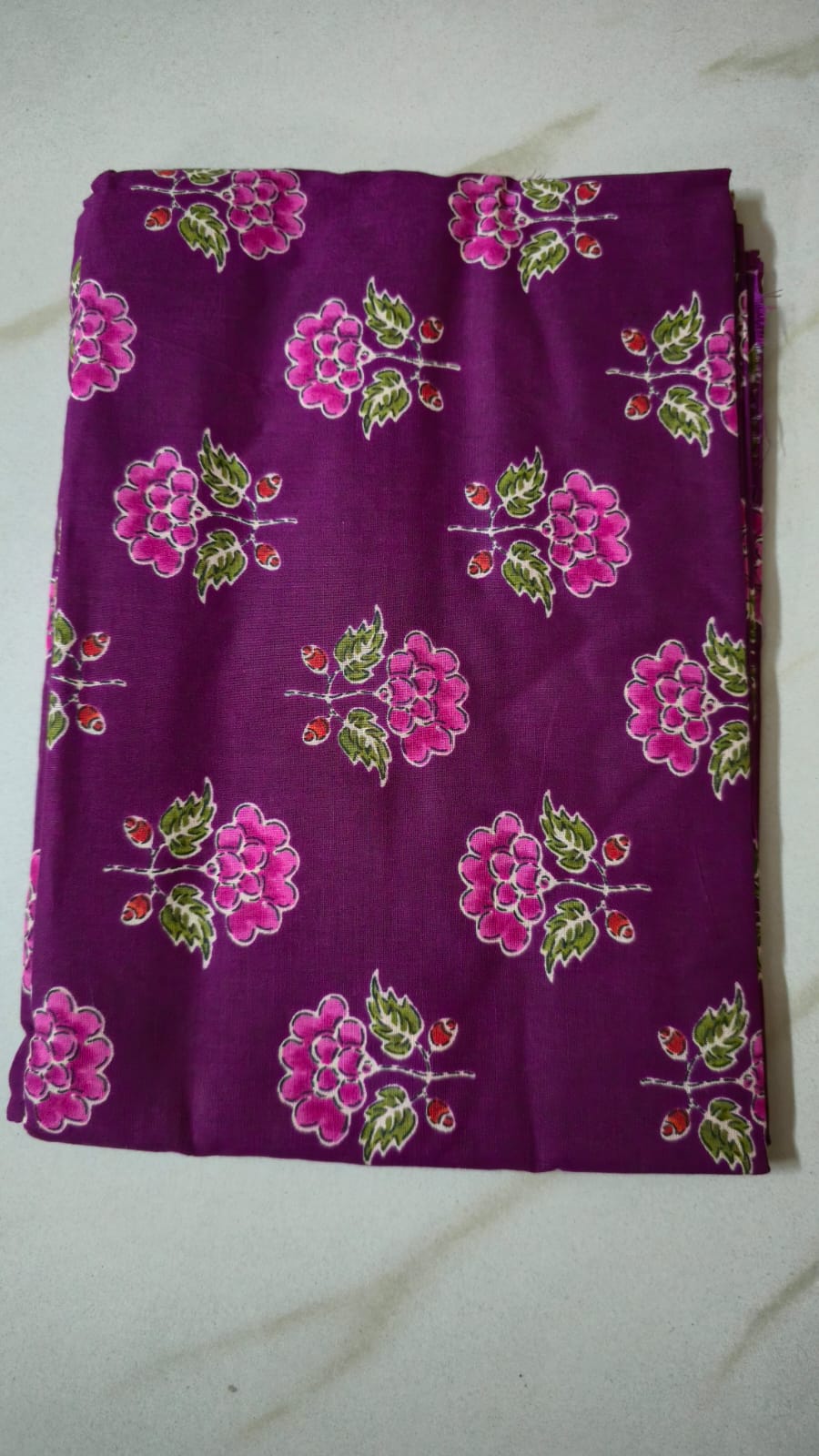 VIOLET HANDBLOCKED COTTON PRECUT 2.5M FABRIC