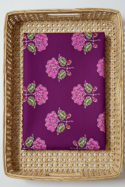 VIOLET HANDBLOCKED COTTON PRECUT 2.5M FABRIC