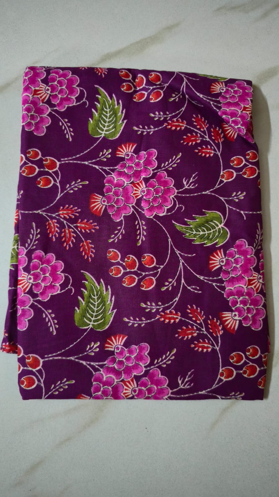 VIOLET HANDBLOCKED COTTON PRECUT 2.5M FABRIC