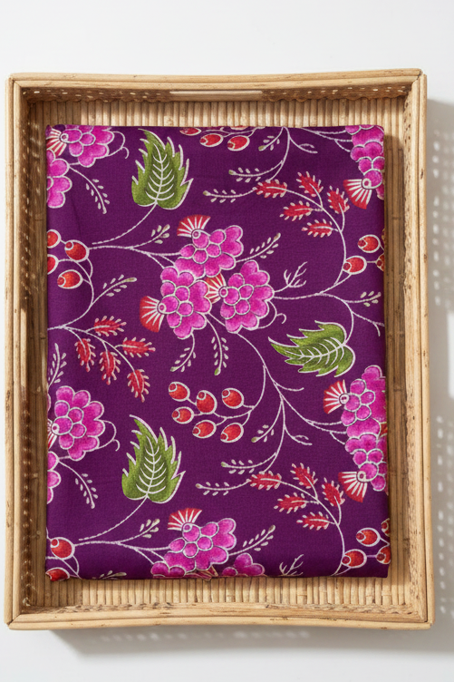 VIOLET HANDBLOCKED COTTON PRECUT 2.5M FABRIC