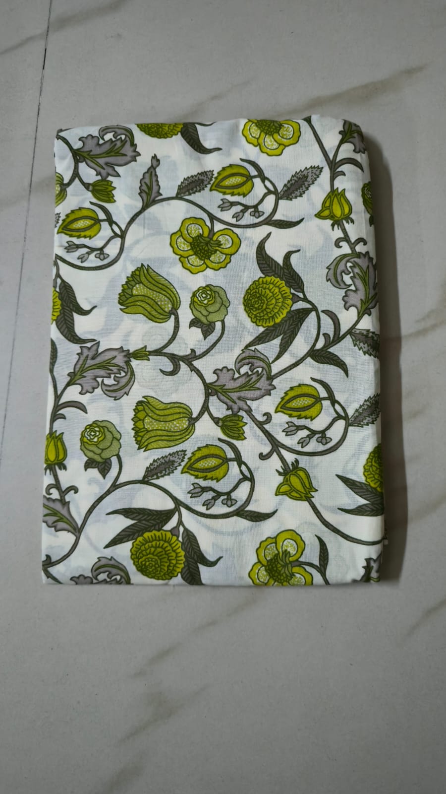 WHITE HANDBLOCKED COTTON PRECUT 2.5M FABRIC