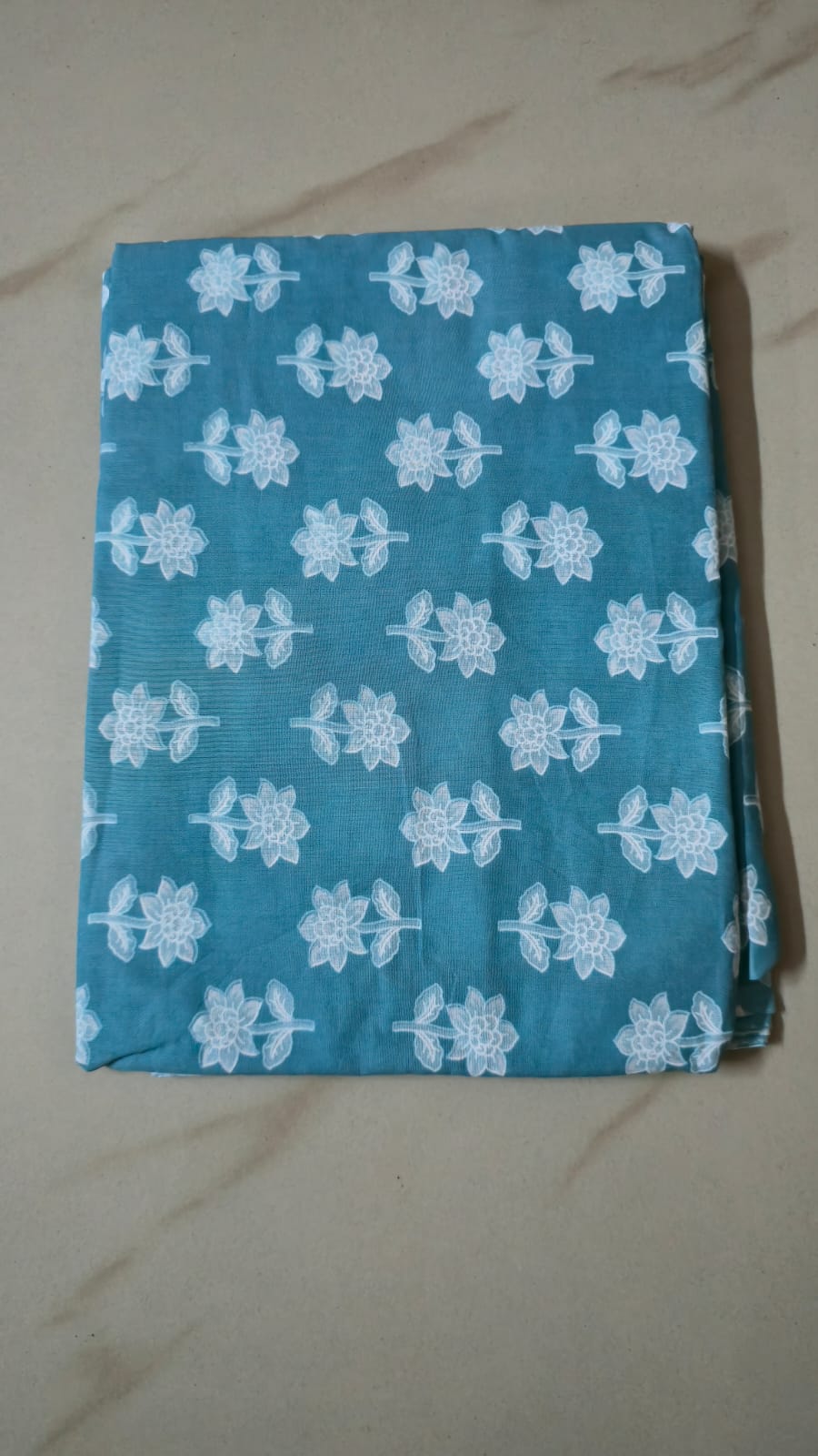 BLUE HANDBLOCKED COTTON PRECUT 2.5M FABRIC