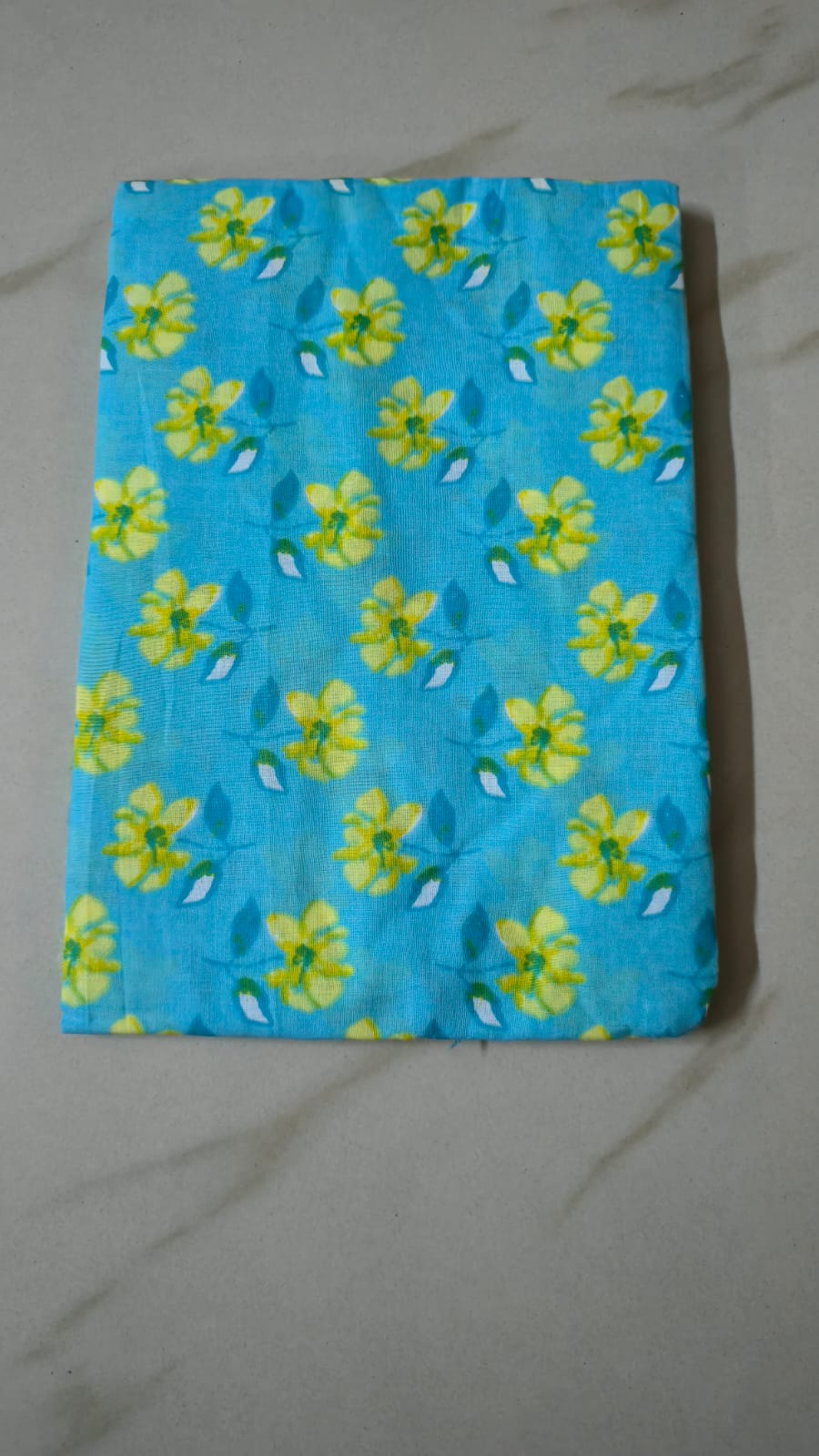 BLUE HANDBLOCKED COTTON PRECT 2.5M FABRIC