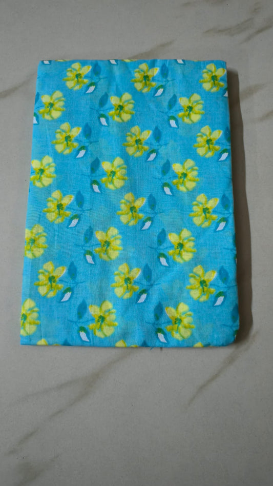 BLUE HANDBLOCKED COTTON PRECT 2.5M FABRIC