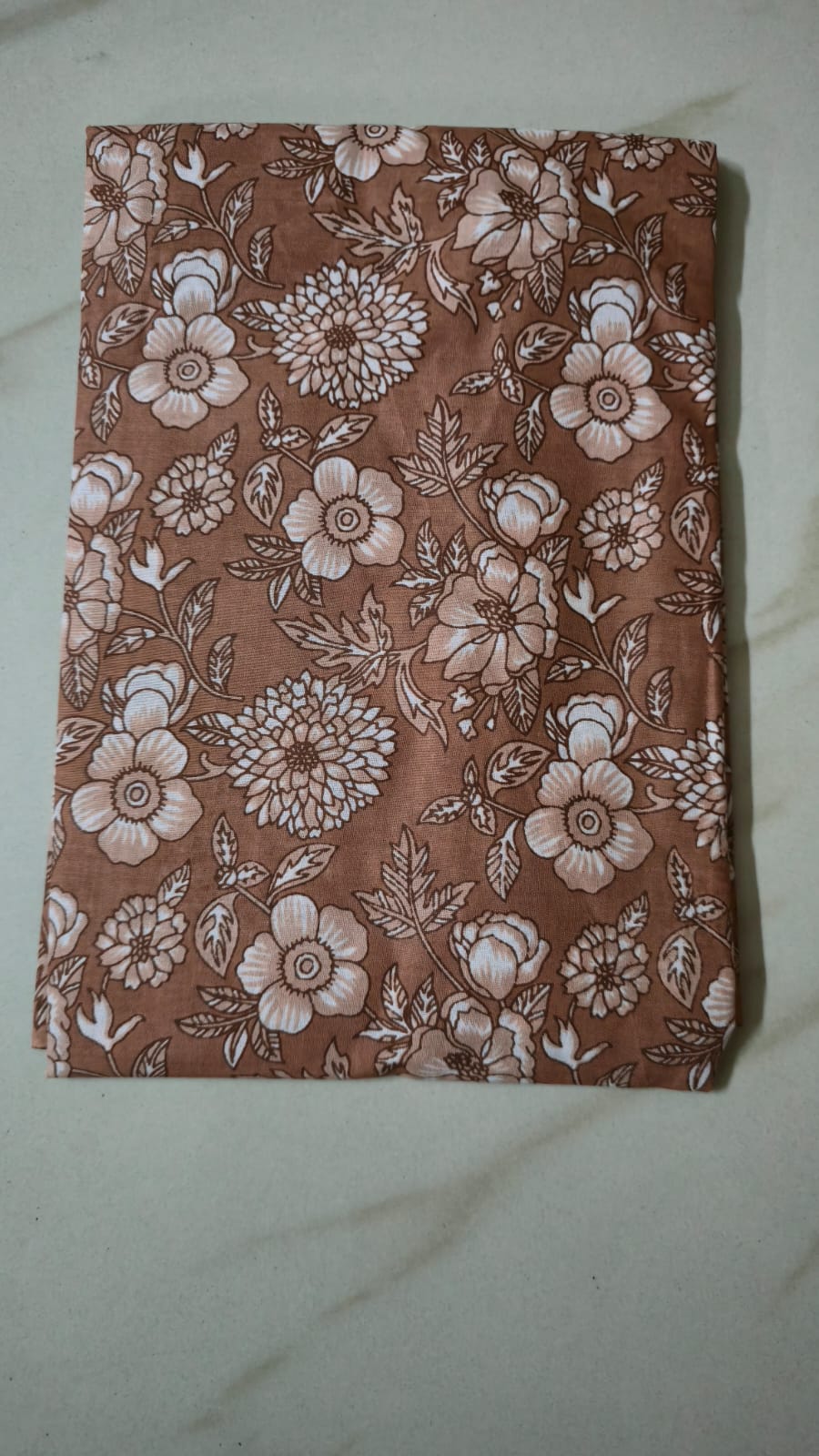 BISCUIT BROWN HANDBLOCKED COTTON PRECUT 2.5M FABRIC