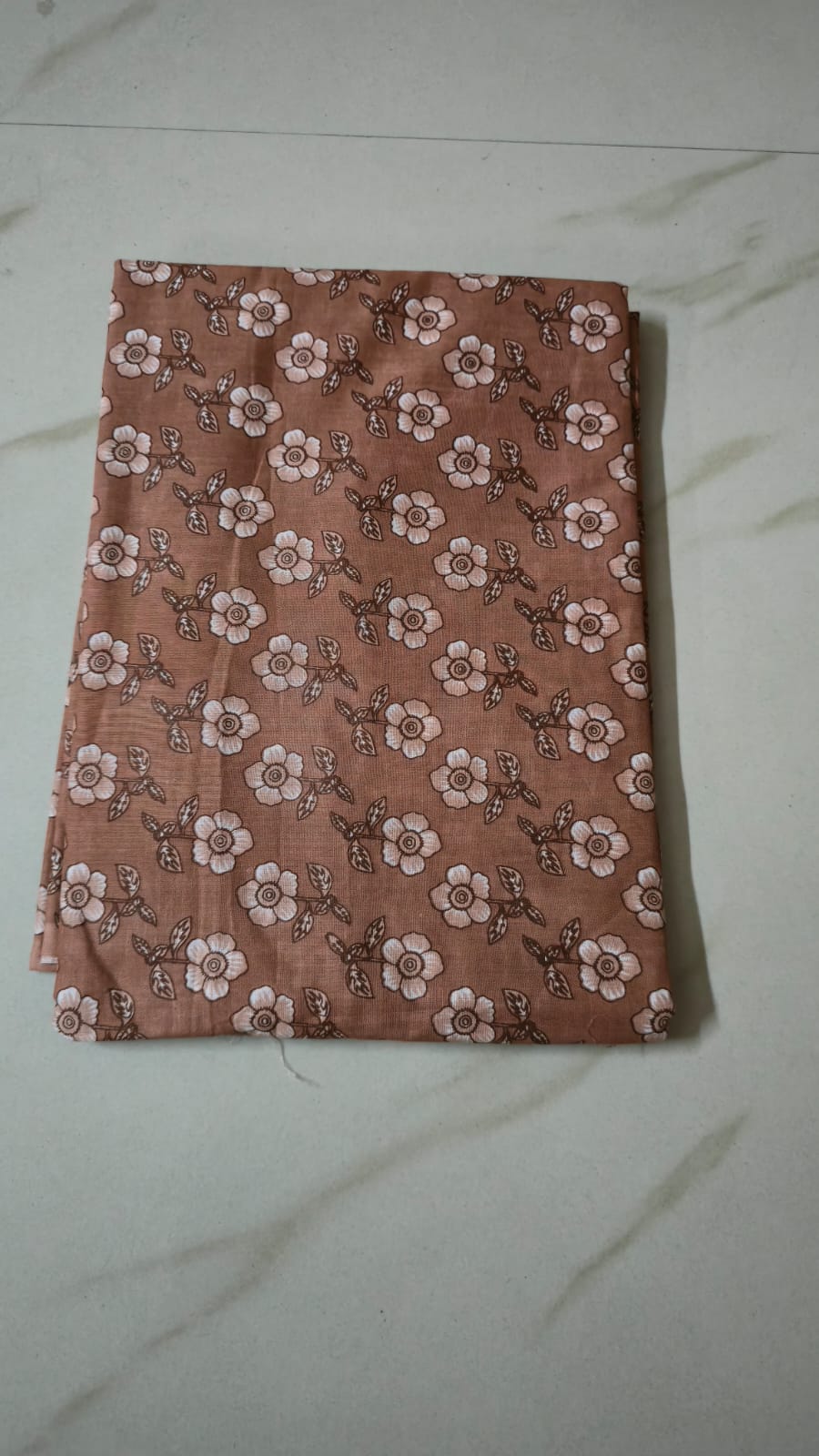 BISCUIT BROWN HANDBLOCKED COTTON PRECUT 2.5M FABRIC