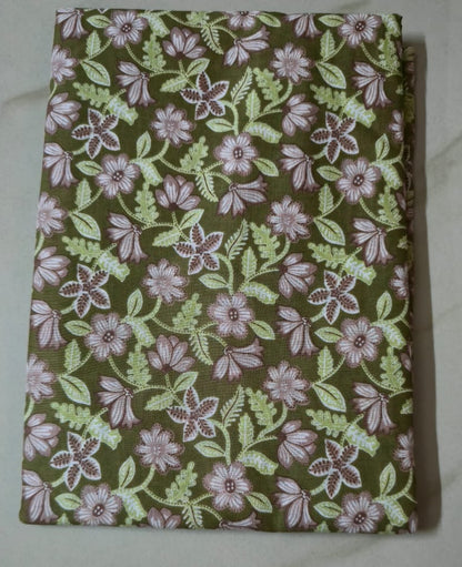 GREEN HANDBLOCKED COTTON PRECUT 2.5M FABRIC