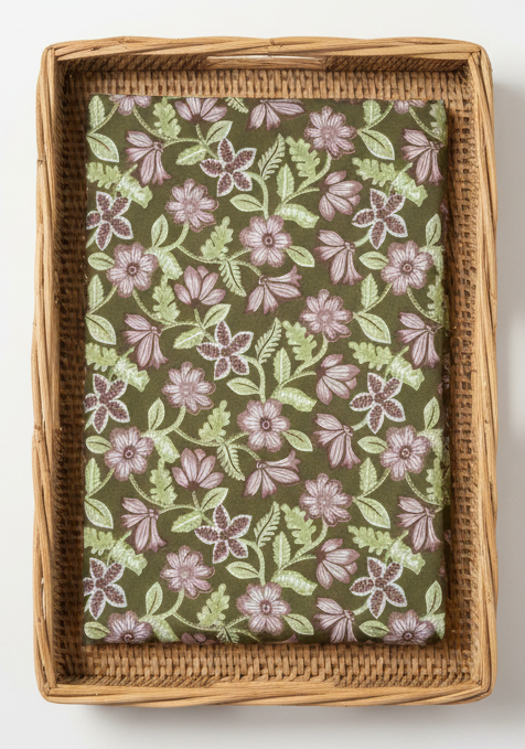 GREEN HANDBLOCKED COTTON PRECUT 2.5M FABRIC