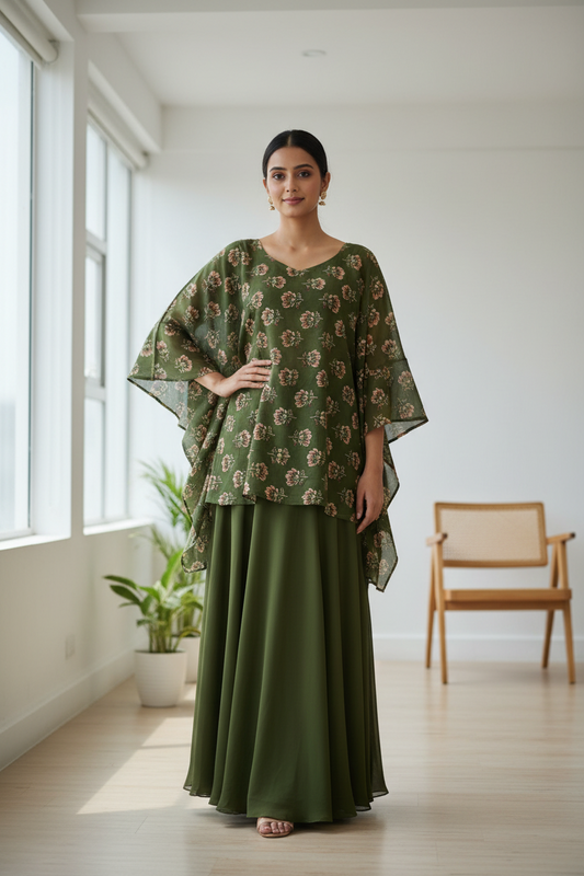 GREEN HANDBLOCKED COTTON PRECUT 2.5M FABRIC