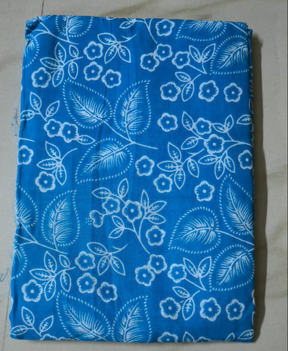 BLUE HANDBLOCKED COTTON PRECUT 2.5M FABRIC