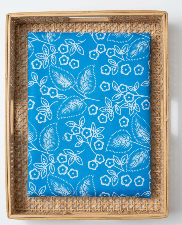 BLUE HANDBLOCKED COTTON PRECUT 2.5M FABRIC