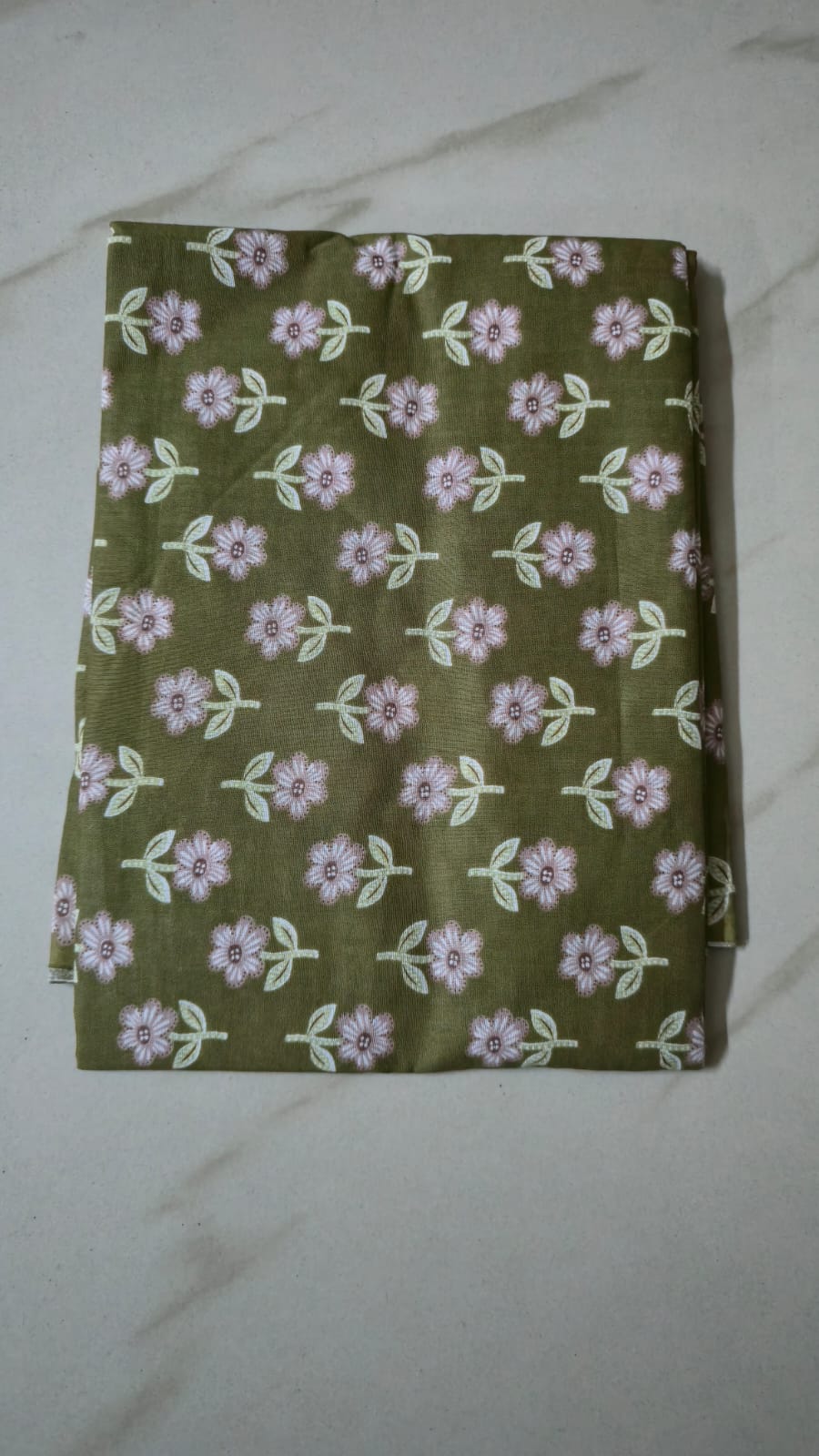 GREEN HANDBLOCKED COTTON PRECUT 2.5M FABRIC