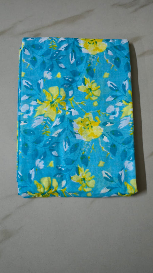 BLUE HANDBLOCKED COTTO PRECUT 2.5M FABRIC