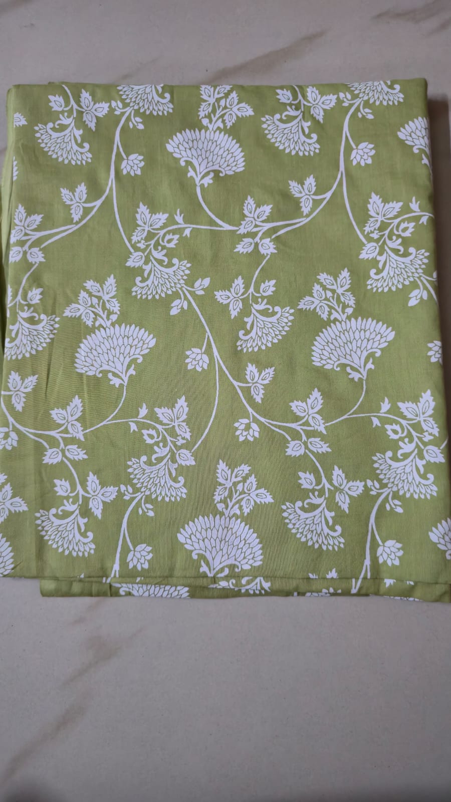 PALE PISTA GREEN HANDBLOCKED COTTON PRECUT 2.5M FABRIC