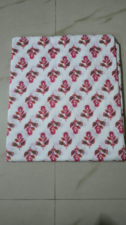 WHITE HANDBLOCKED COTTON PRECUT 2.5M FABRIC