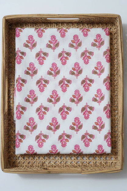 WHITE HANDBLOCKED COTTON PRECUT 2.5M FABRIC