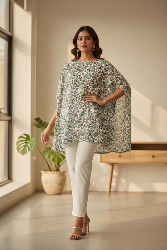 WHITE HANDBLOCKED COTTON PRECUT 2.5M FABRIC