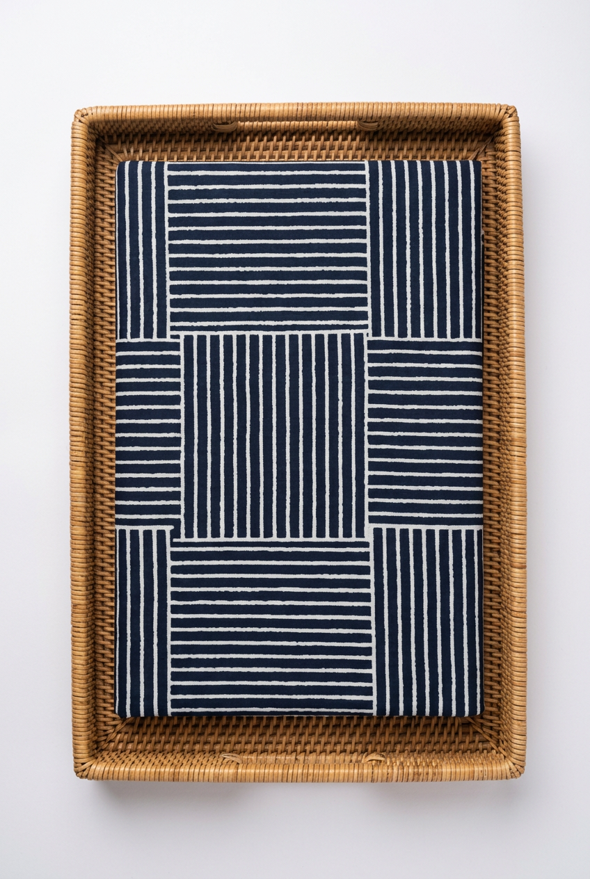 INDIGO HANDBLOCKED COTTON PRECUT 2.5M FABRIC