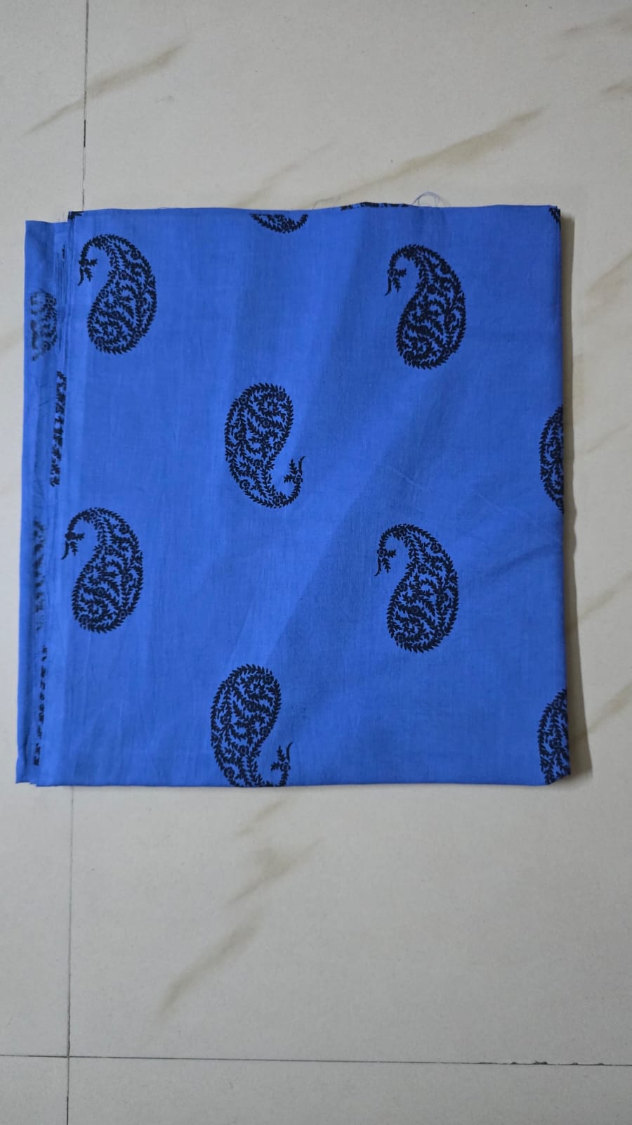 BLUE HANDBLOCKED COTTON PRECUT 2.5M FABRIC