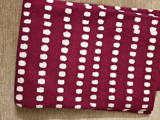 MAROON HANDBLOCKED COTTON 2.5M PRECUT FABRIC
