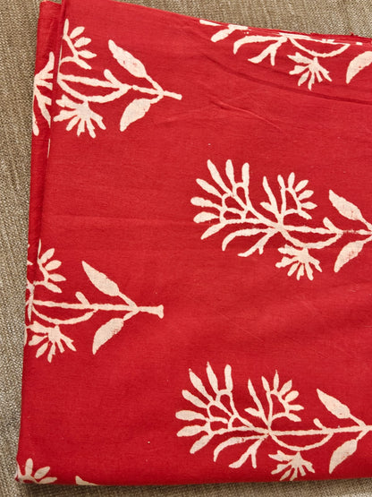 RED HANDBLOCKED COTTON 2.5M PRECUT FABRIC