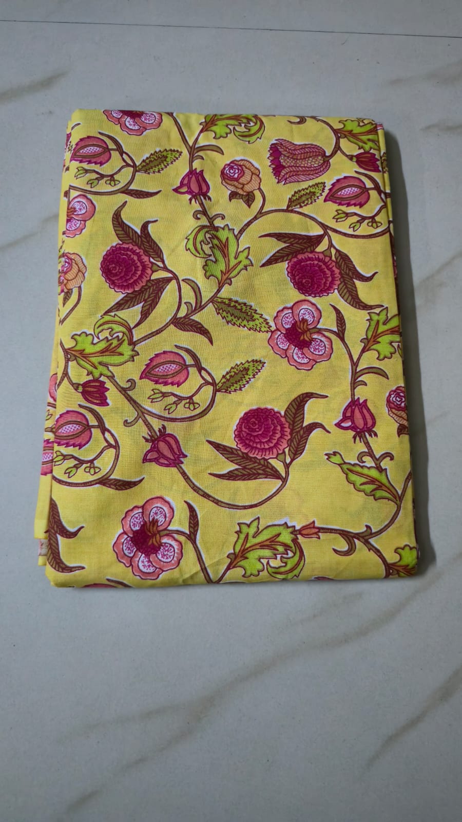 YELLOW HANDBLOCKED COTTON PRECUT 2.5M FABRIC