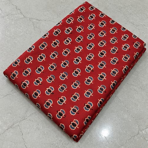 BRICK RED- COTTON AJRAKHRUNNING FABRIC