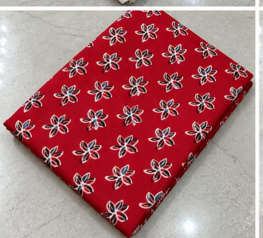 BRICK RED- COTTON AJRAKHRUNNING FABRIC