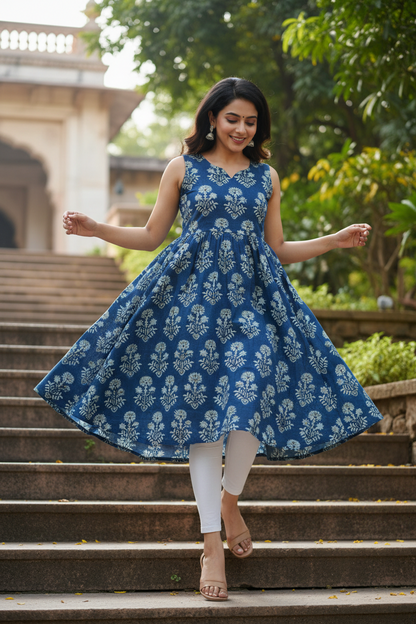 BLUISH GREEN -  AJRAKH  COTTON RUNNING FABRC