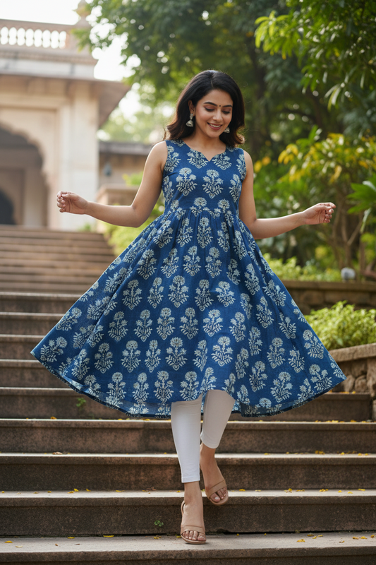 BLUISH GREEN -  AJRAKH  COTTON RUNNING FABRC