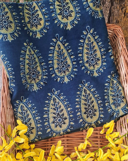 BLUISH GREEN -  AJRAKH  COTTON RUNNING FABRC