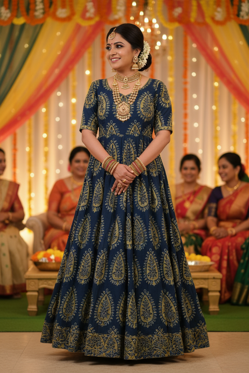 BLUISH GREEN -  AJRAKH  COTTON RUNNING FABRC