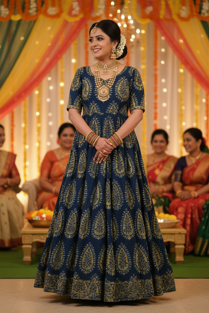 BLUISH GREEN -  AJRAKH  COTTON RUNNING FABRC