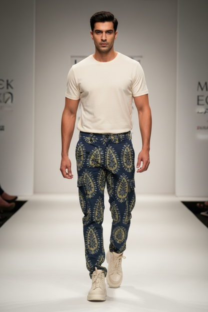 BLUISH GREEN -  AJRAKH  COTTON RUNNING FABRC