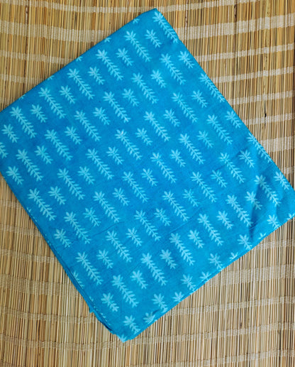 LIGHT BLUE HANDBLOCKED COTTON PRECUT 2.5M FABRIC