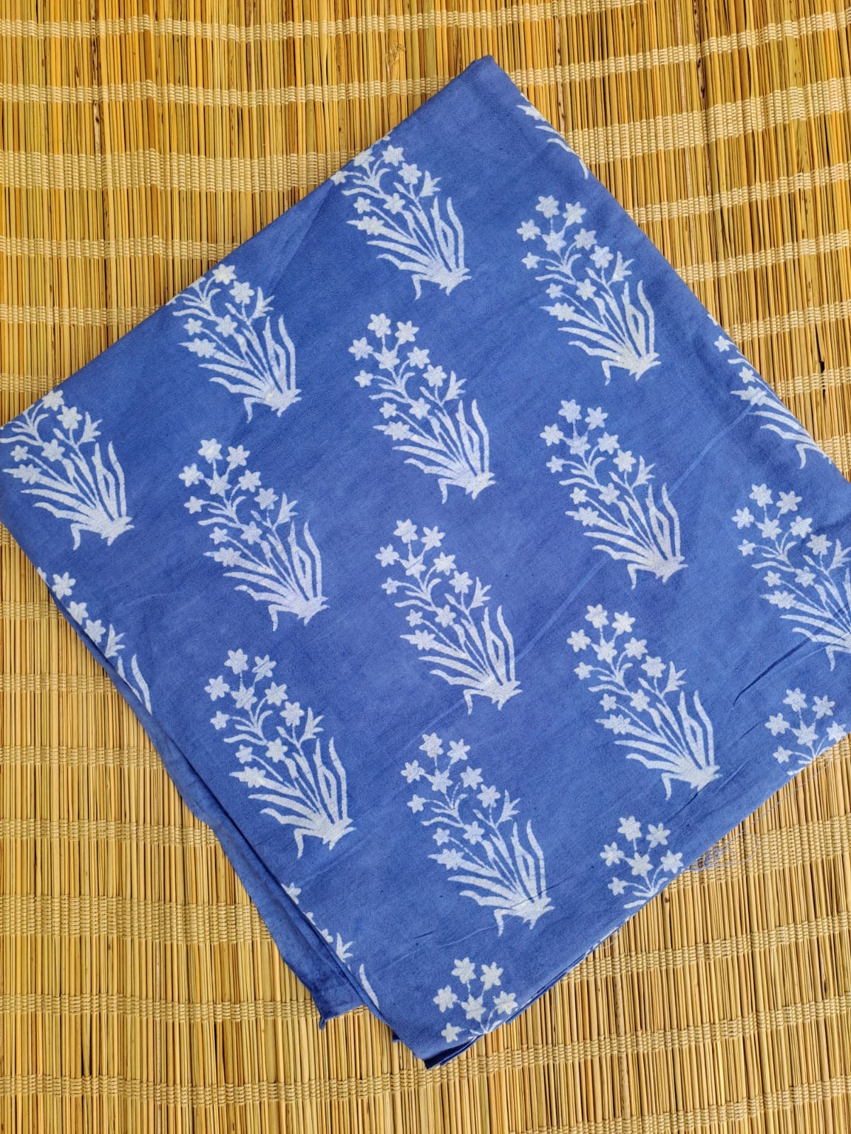 LIGHT BLUE HANDBLOCKED COTTON PRECUT 2.5M FABRIC