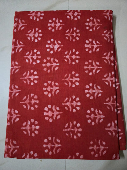 RED HANDBLOCKED COTTON PRECUT 2.5M FABRIC