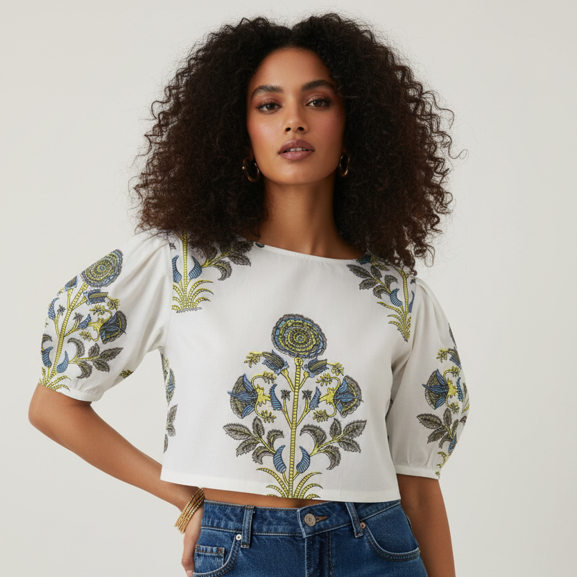 HANDBLOCKED  COTTON MULMUL PRE-CUT 2.5M FABRIC