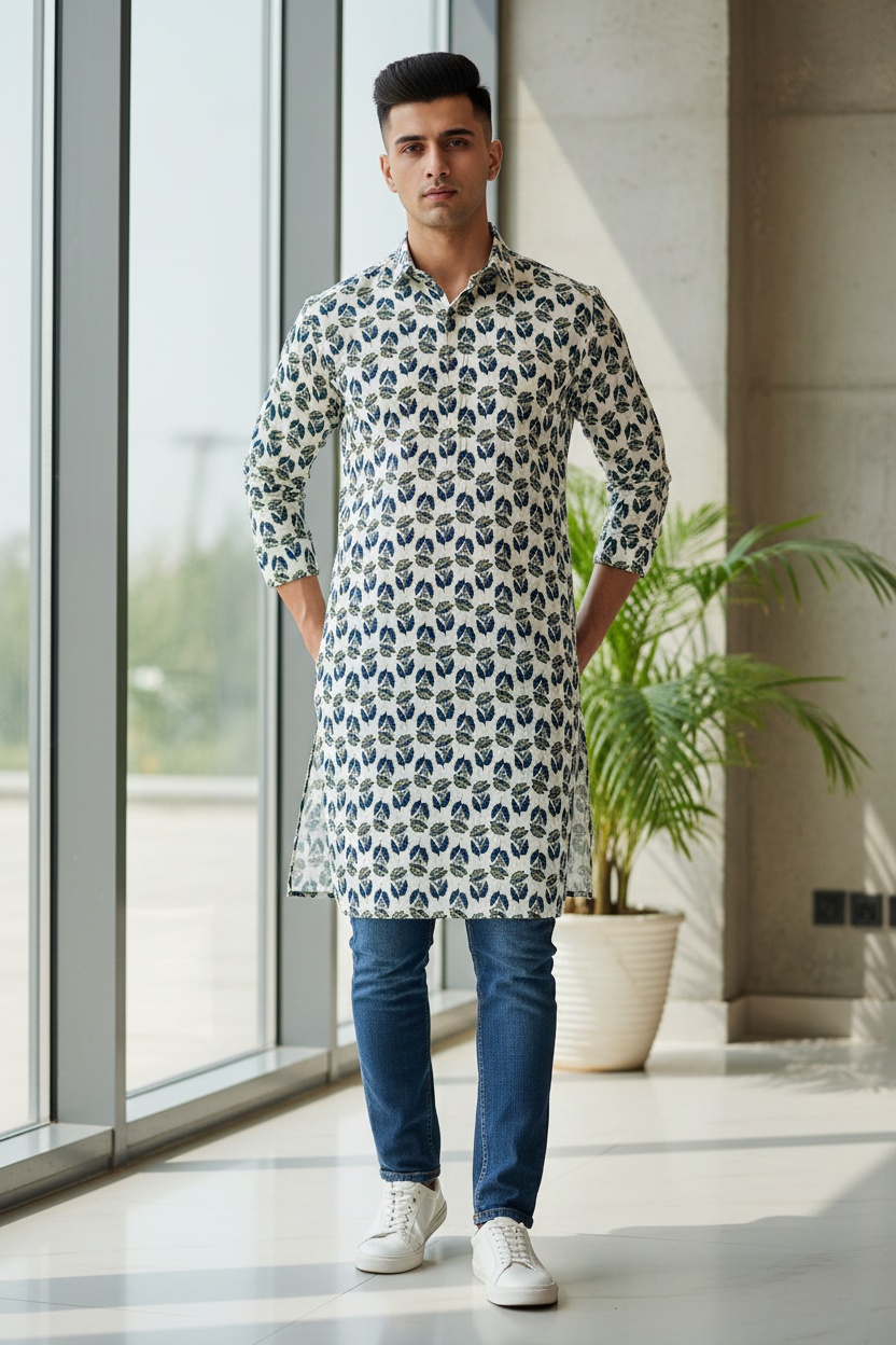 GREEN HANDBLOCKED COTTON PRECUT 2.5M FABRIC