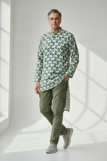 GREEN HANDBLOCKED COTTON PRECUT 2.5M FABRIC