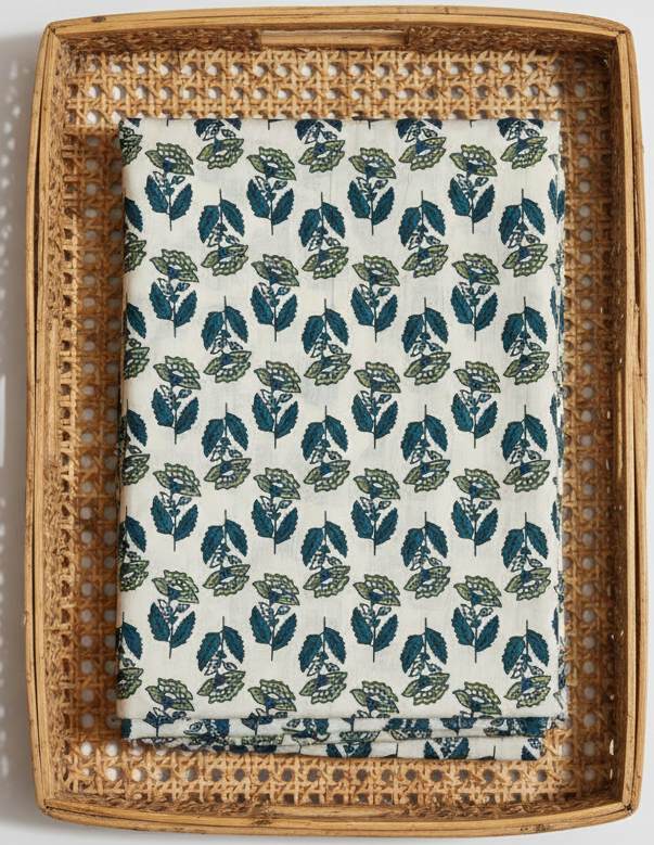 GREEN HANDBLOCKED COTTON PRECUT 2.5M FABRIC