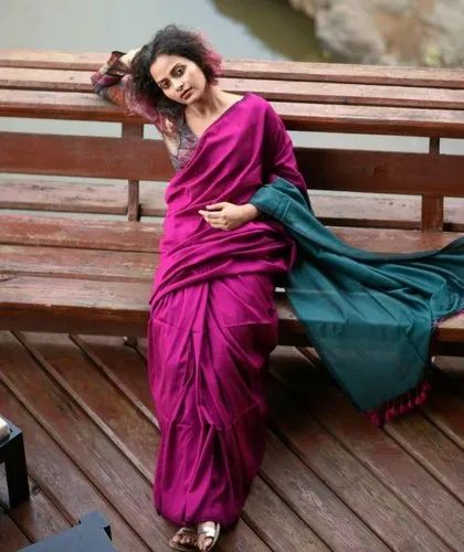 MAGENTA & TEAL KHADHI COTTON SAREE