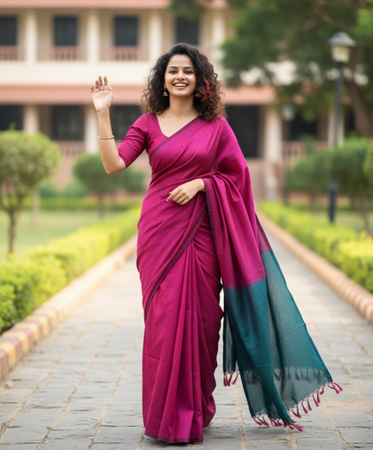 MAGENTA & TEAL KHADHI COTTON SAREE