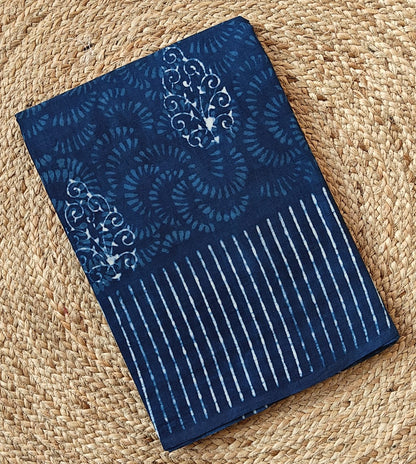INDIGO HANDBLOCK MULMUL SAREE